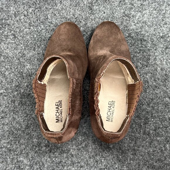 Michael Kors Wedge Booties Women's Size 7 Brown Suede Pull On Chelsea Ankle Boot - Picture 8 of 12